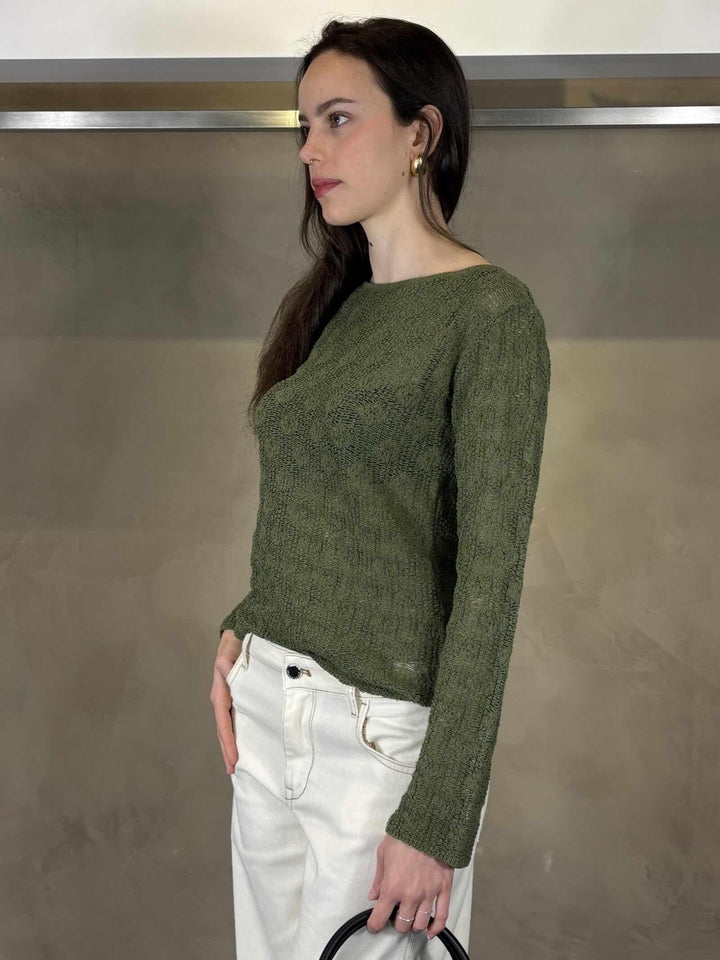 Maglia traforata verde edera con disegno M507CTMG163 MANILA GRACE