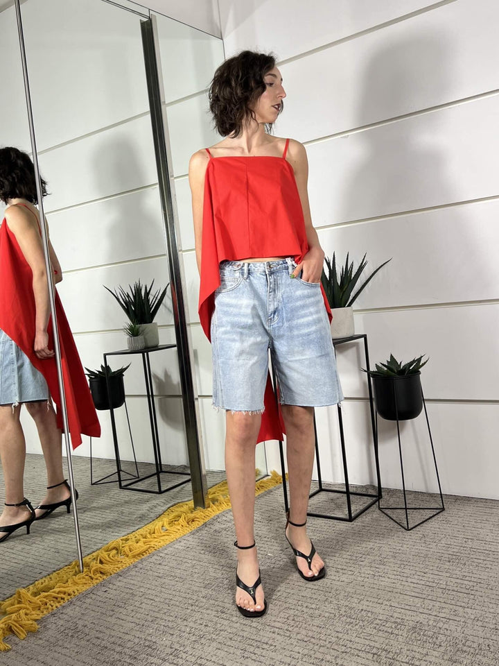 top on cotone con spallina e strascico nel retro rosso T50142ATROSSO TENSIONE IN