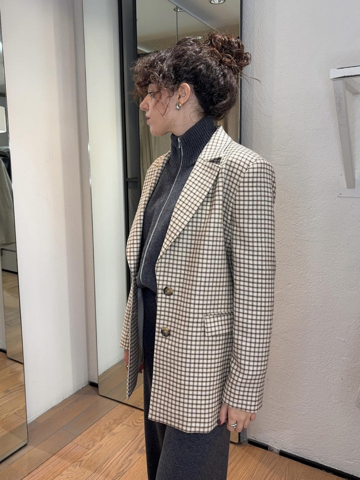 blazer in lana a scacchi panna beige e marrone ANSON004 PENNYBLACK BLACK