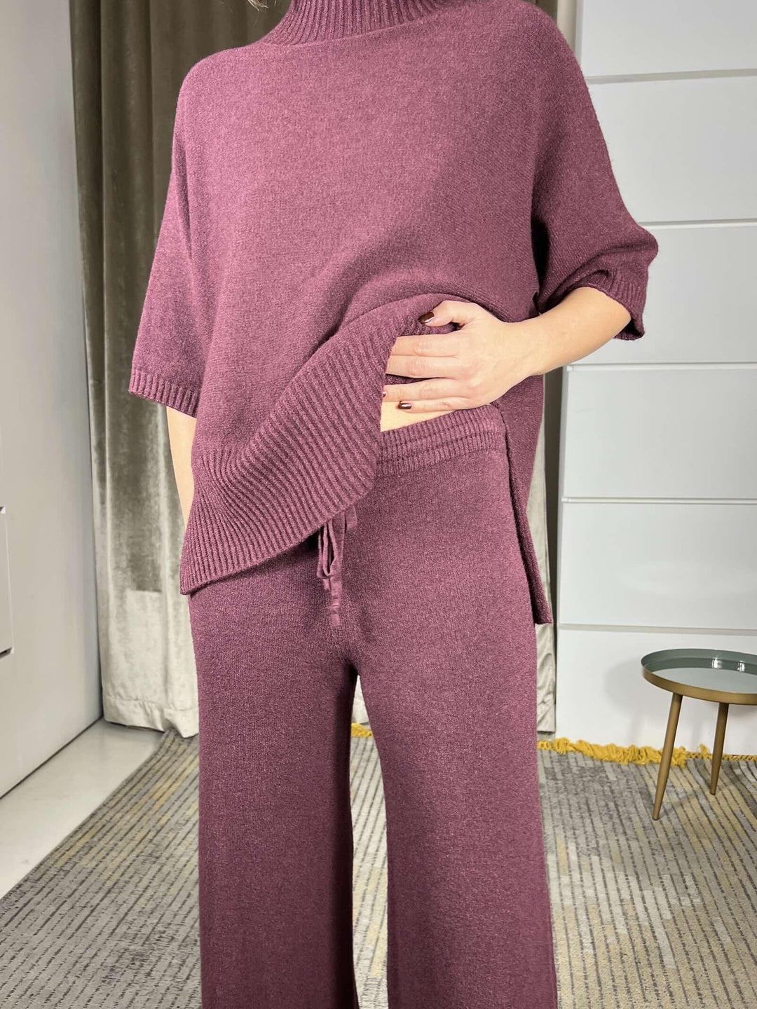 pantalone in maglia a palazzo prugna P30258851480 IMPERIAL