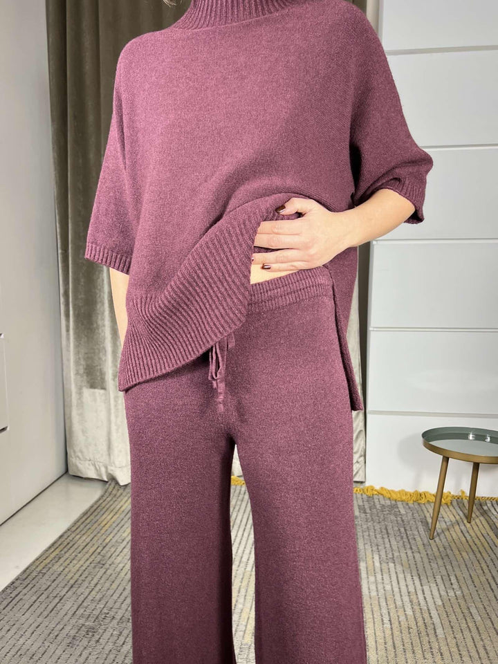 pantalone in maglia a palazzo prugna P30258851480 IMPERIAL