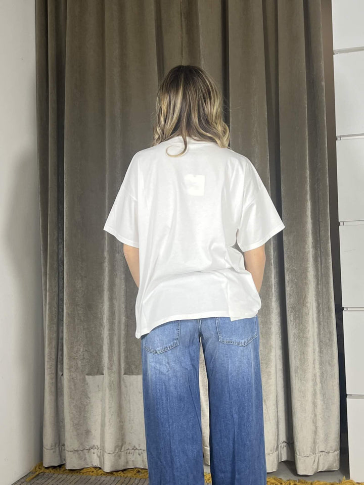 t-shirt vicolo giocollo manica corta con stampa sweet morning bianca RAB0187BIANCO VICOLO