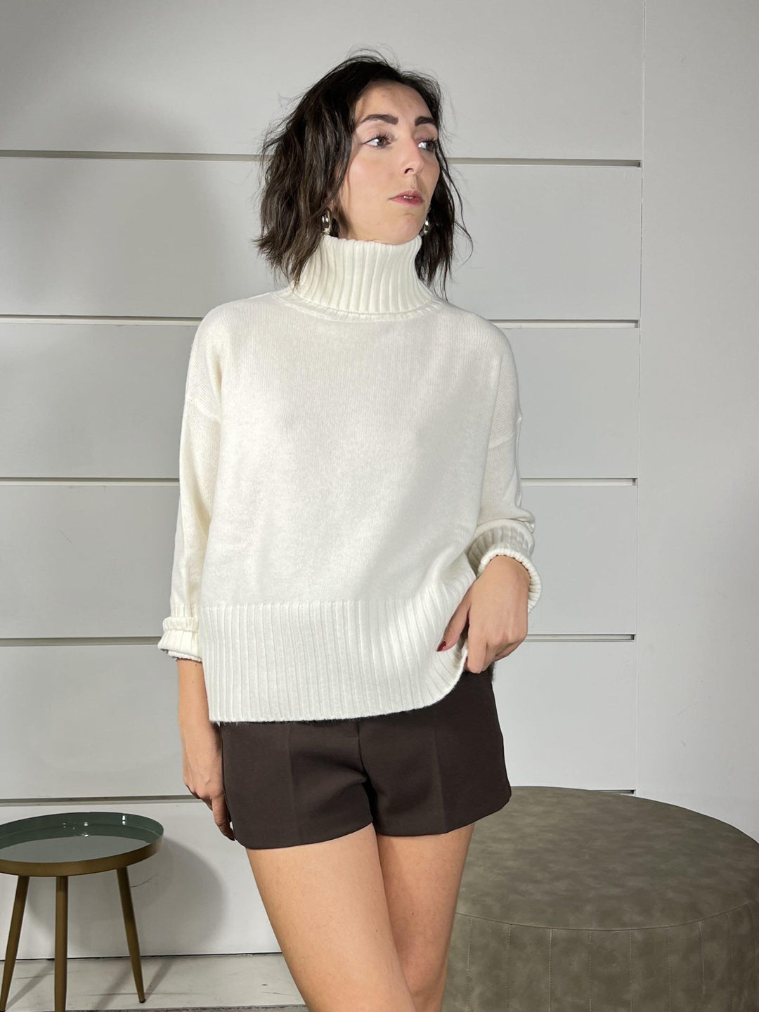maglione collo alto con coste 100%lana panna WL938-7AI25PANNA TENSIONE IN