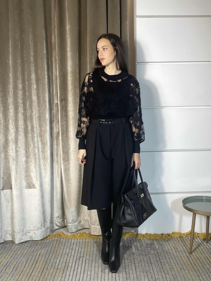 MAGLIA NERA IN TULLE CON RICAMI A25CPMGE0101V0003 CORSELLINI