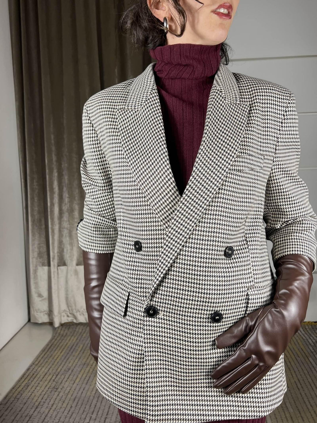 giacca pied de poule con guanto staccabile in ecopelle moro TF2107MORO/BURRO/NERO VICOLO