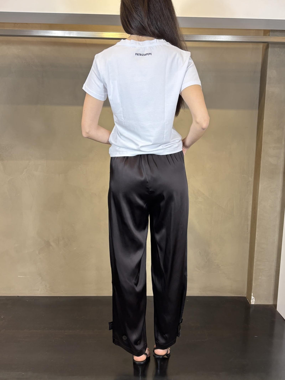 pantalone con tagli  in raso caffè PUSI1209 CARLA G