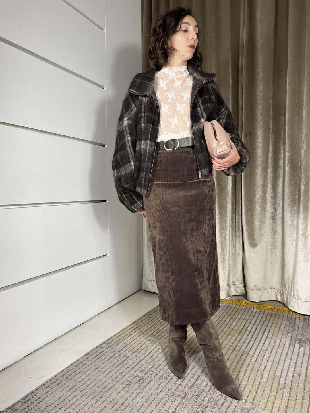 longuette in velluto con spacco nel retro moro GJK-P210MORO HAVE ONE