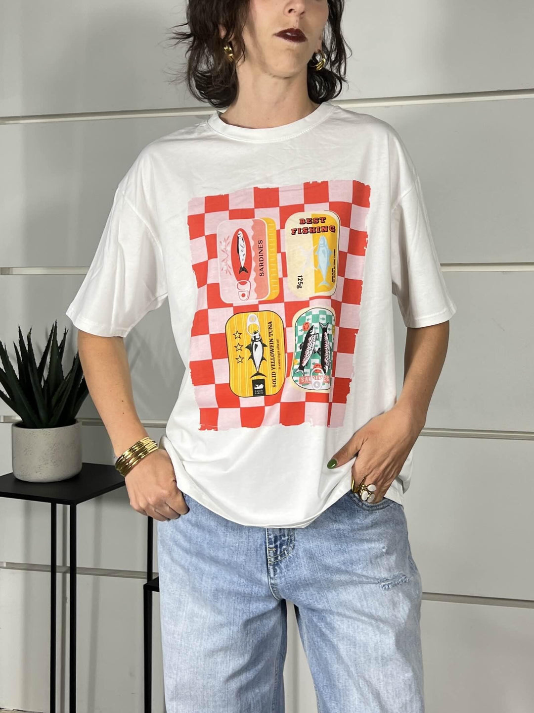 t-shirt con stampa sardines colori rosso e giallo 690002SARDINES SPICY CAFE
