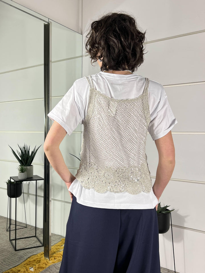 canotta con spallina macrame natutale con filo lurex D74867NATURALE TENSIONE IN