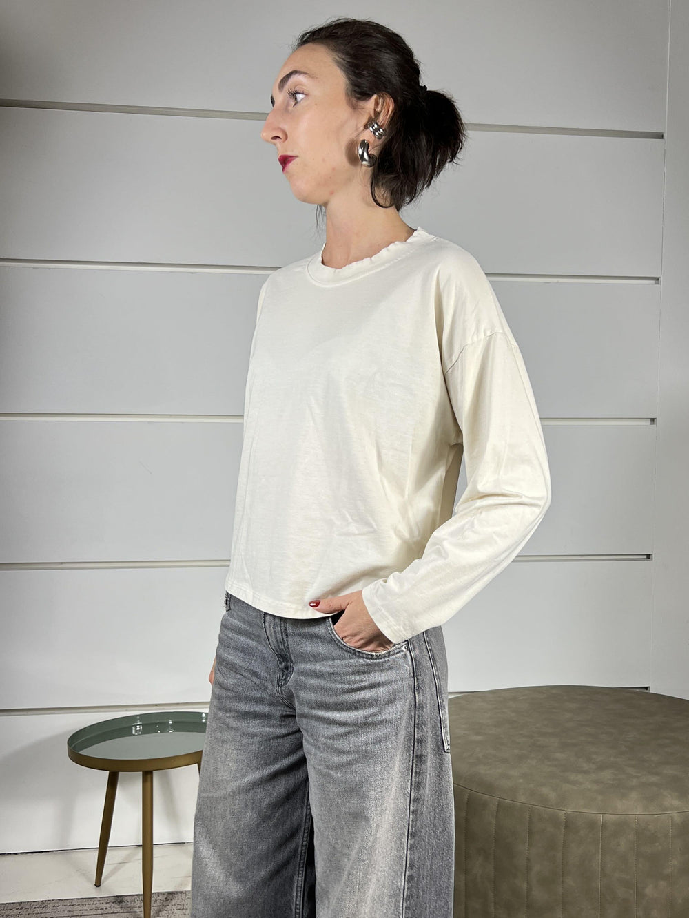 T-SHIRT BURRO IN COTONE MANICA LUNGA GIROCOLLO MJS-P123BURRO HAVE ONE