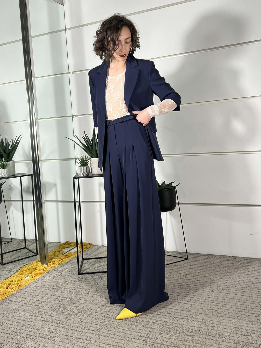 pantalone ampio con cinta e pinces blu P3ZQLHX1650 IMPERIAL