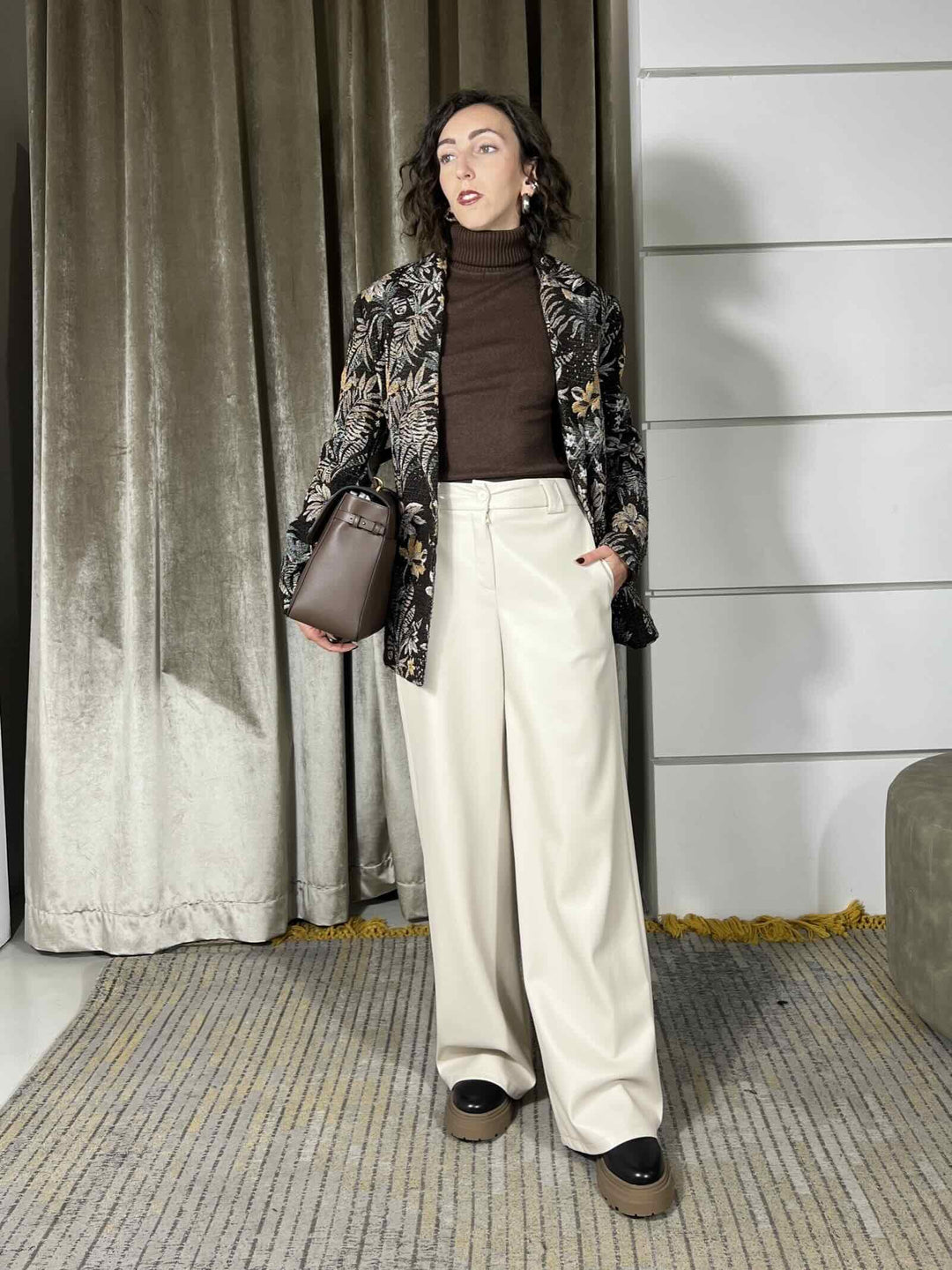 pantalone a palazzo in ecopelle panna 26P1054PANNA TENSIONE IN