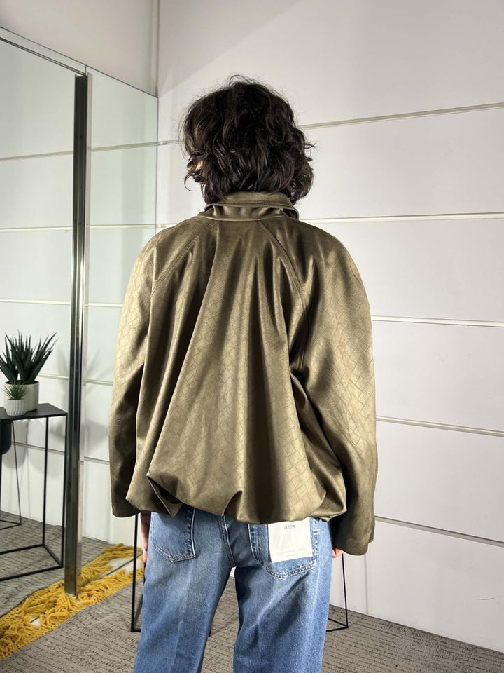 bomber a intreccio con collo a camicia, in ecopelle militare 26B4164MILITARE TENSIONE IN