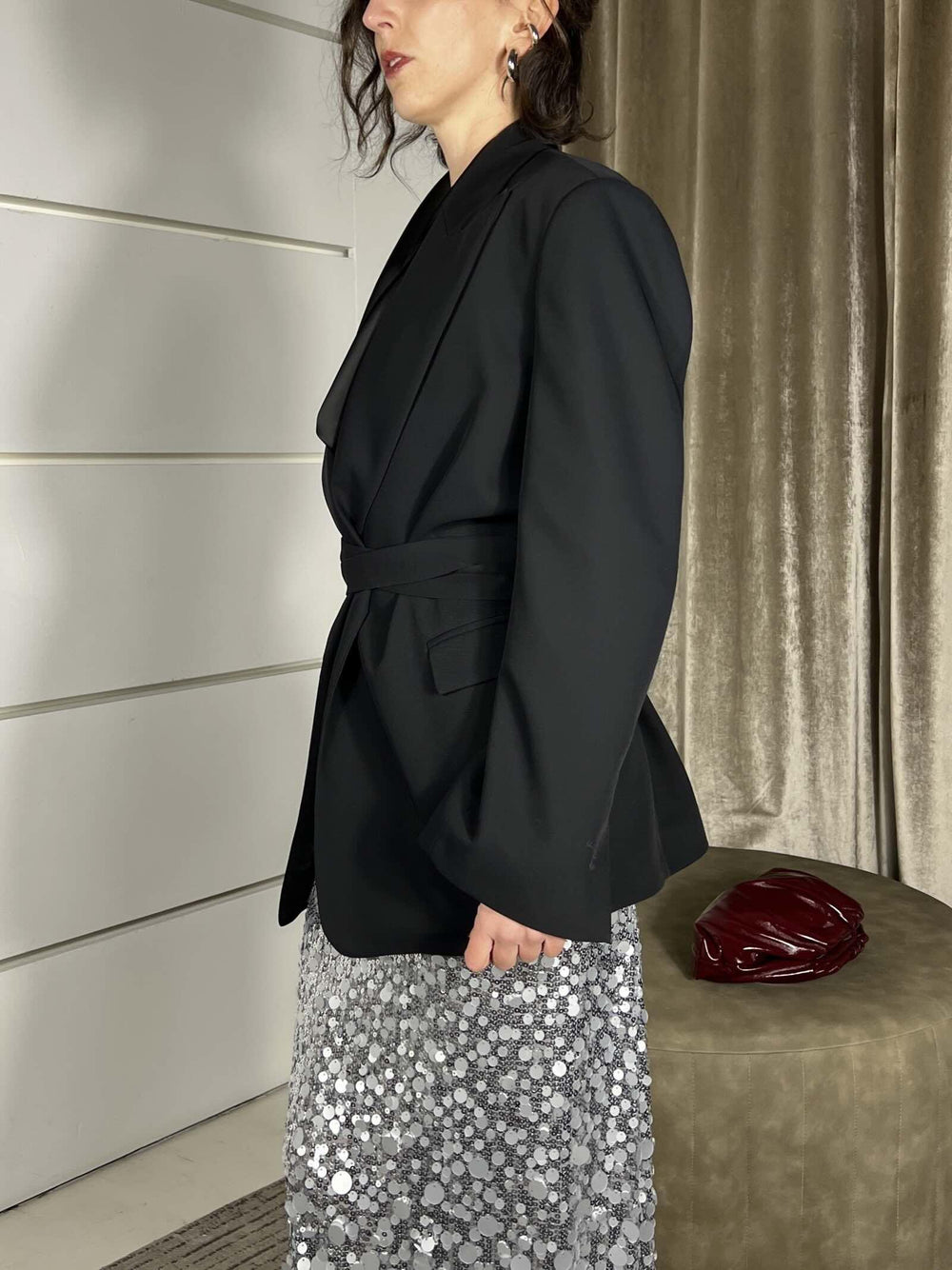 giacca over con cinta nera TF1558NERO VICOLO