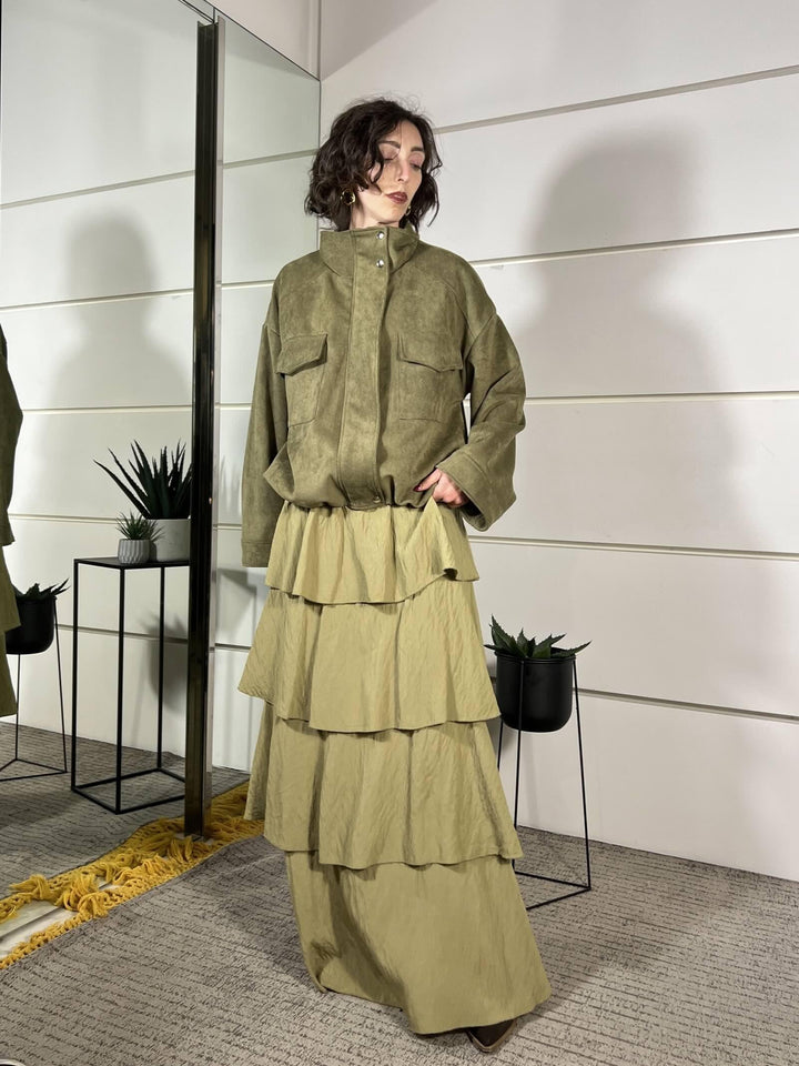 bomber scamosciato collo alto con tasche a patt 126137-1MILITARE TENSIONE IN