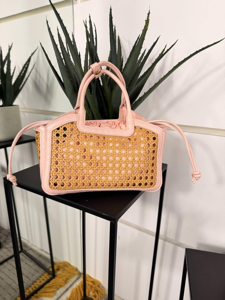 borsa a intreccio con inserti in ecopelle bianchi e  tracolla in ecopelle FF27482PINK FEMME CAFE SELECTION