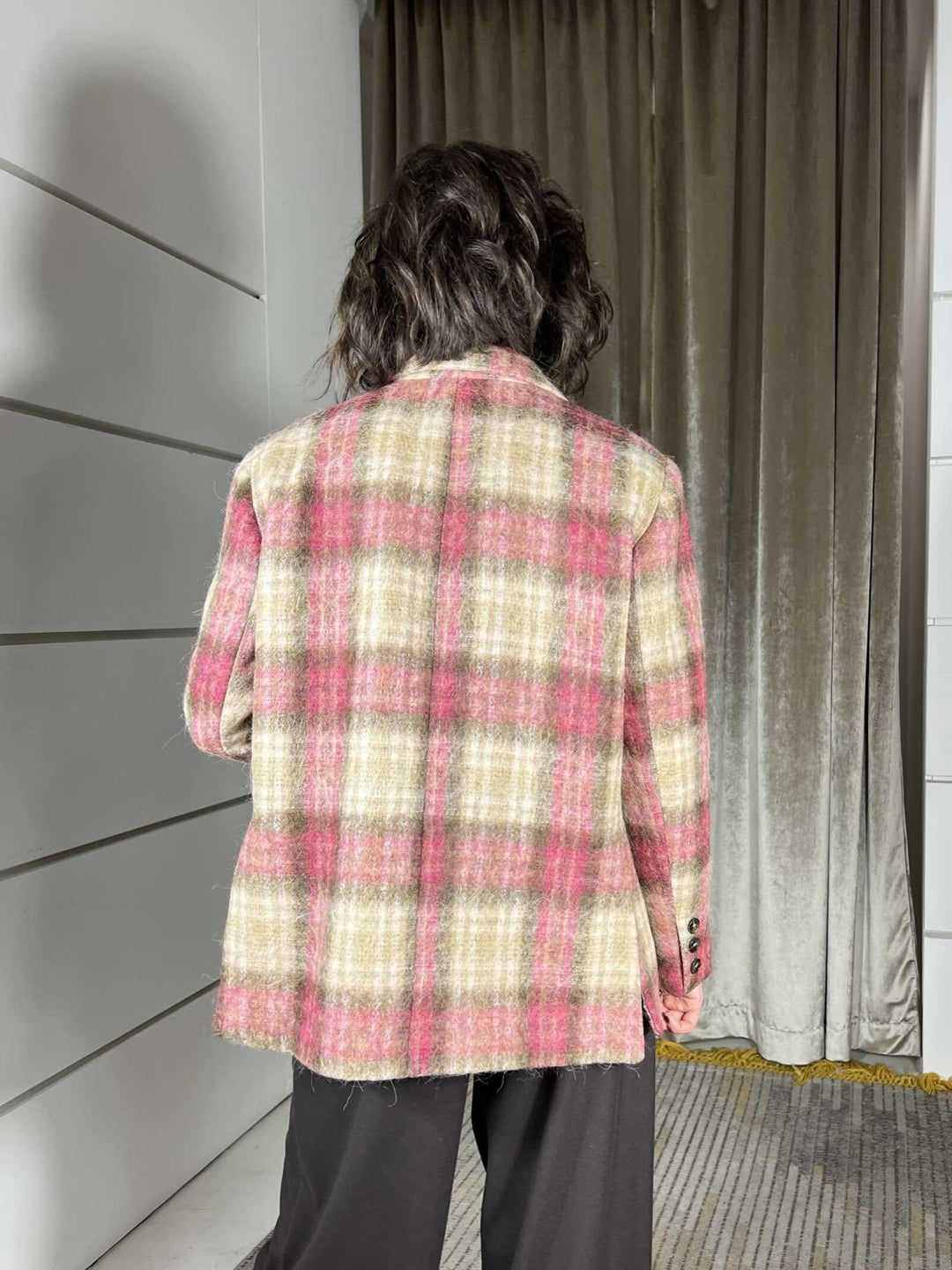 giacca cappotto check fuxia e burro 26B1581FUXIA TENSIONE IN
