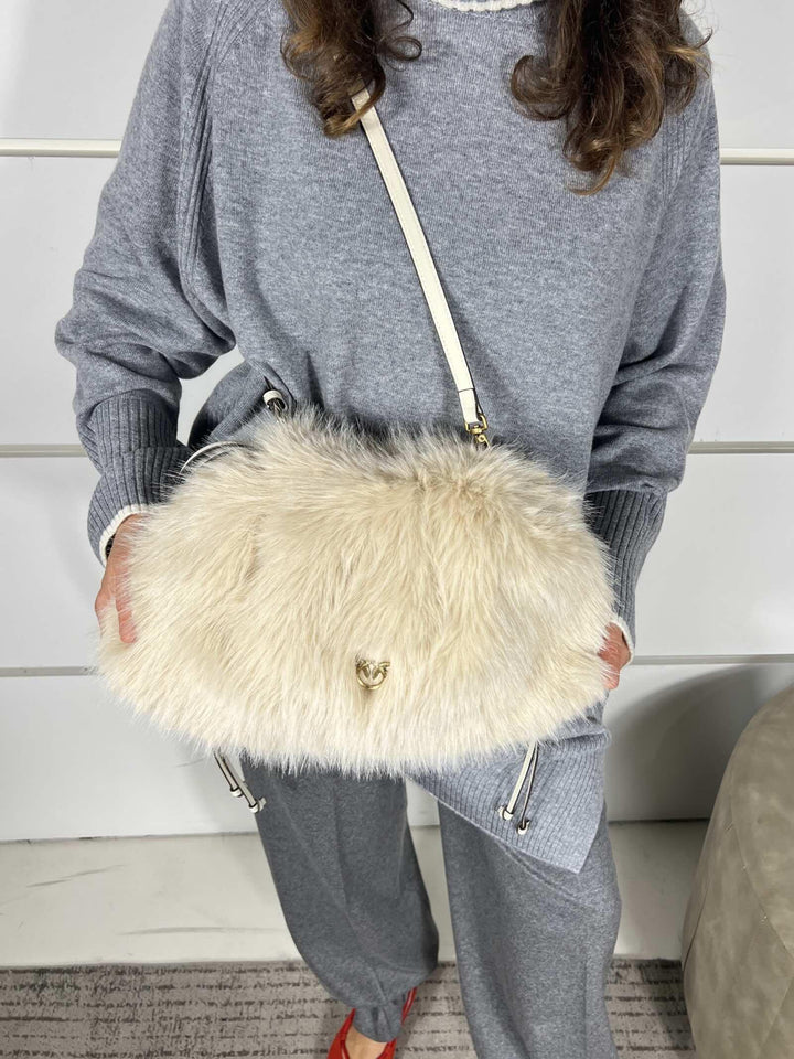 MAXI CLUTCH EFFETTO PELLICCIA BEIGE-GRIGIO FUMO ANTIQUE GOLD MAXI CLUTCHC50Q PINKO