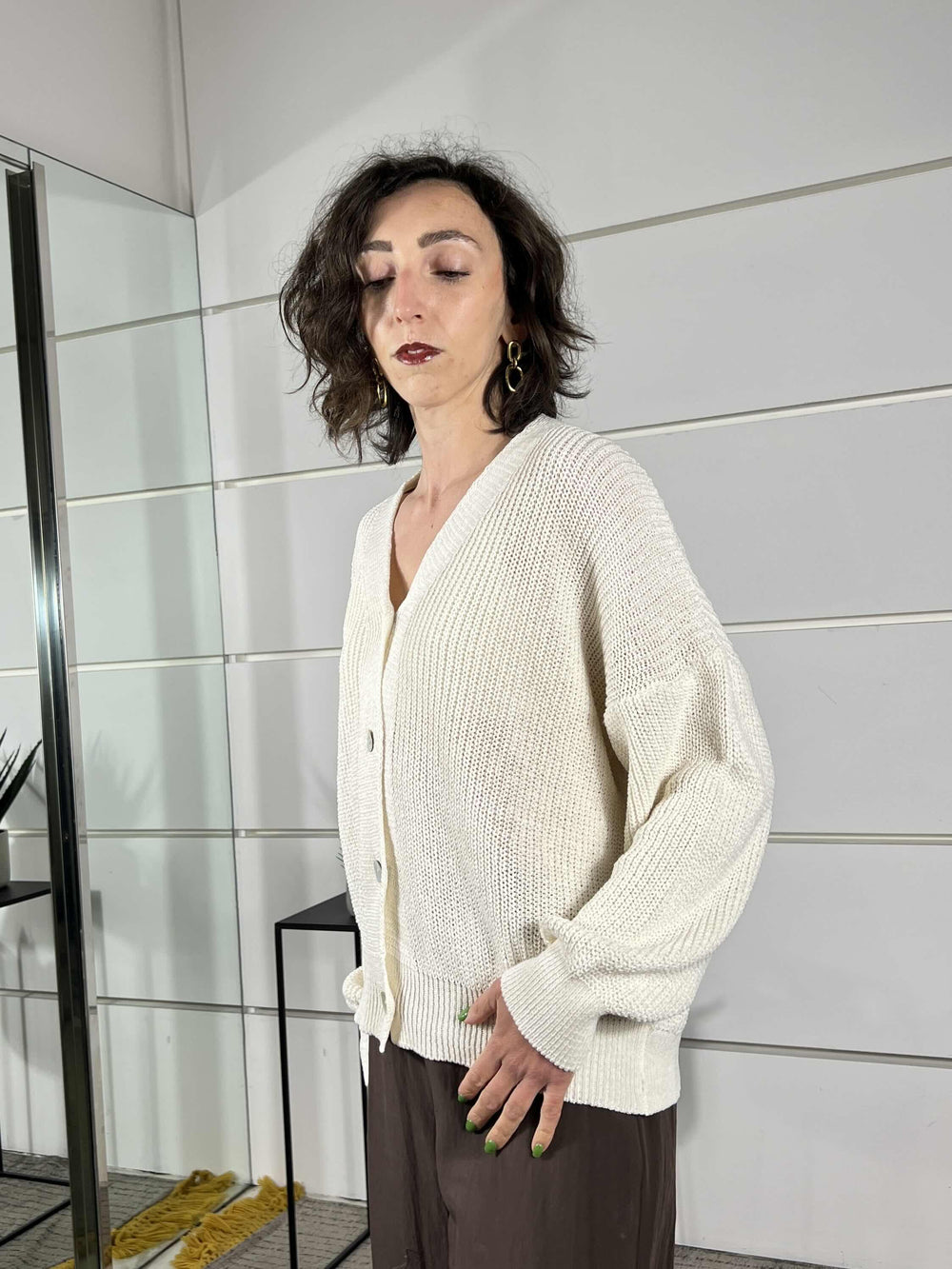 cardigan over costa inglese burro 21660BURRO SUSY MIX