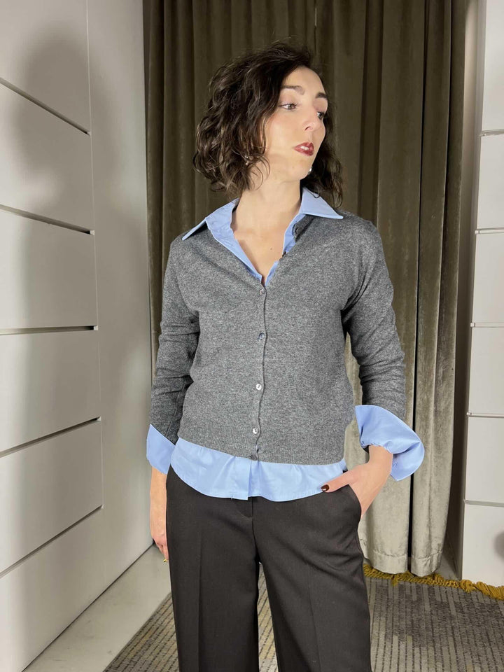 cardigan girocollo con bottoncini in misto lana e cashmere antracite D82083ANTRACITE TENSIONE IN