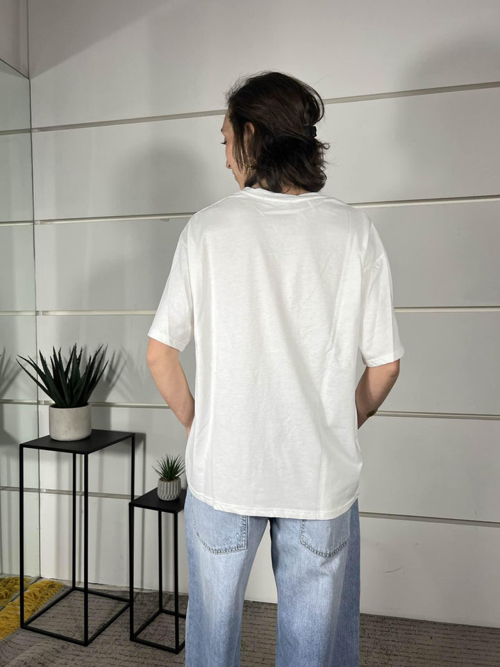 t-shirt con stampa, girocollo, manica corta, modello over 100%co 690002PEACHES SPICY CAFE