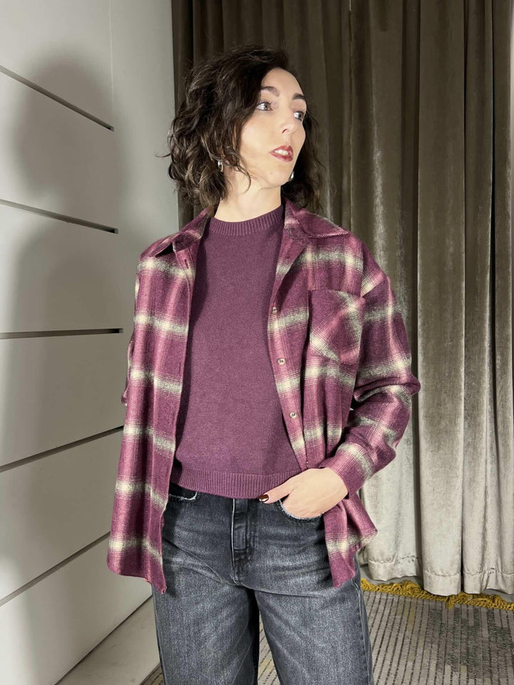 camicia check over 26C1586BORDEAUX TENSIONE IN