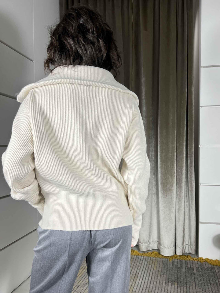 maglione con zip e tasca a patta beige 251871BEIGE SUSY MIX