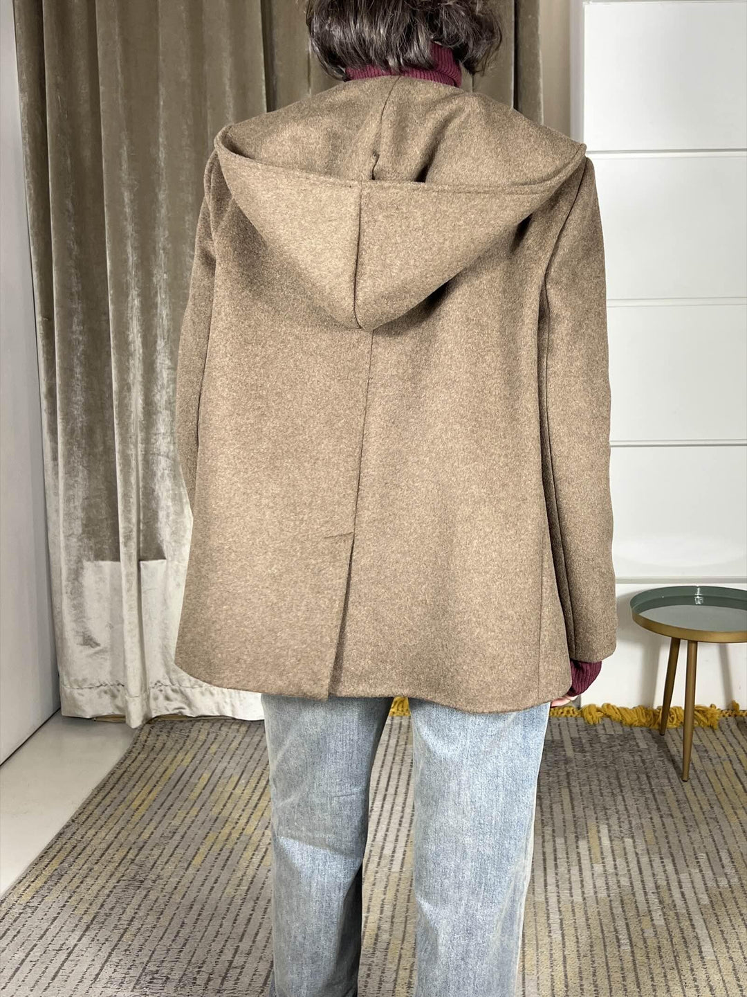 cappotto corto con cappuccio in misto lana moro 26B1508MORO TENSIONE IN