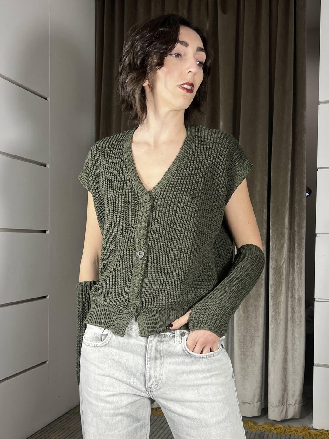 gilet con manicotti in cotone verde militare M93007VERDE MILITARE SUSY MIX