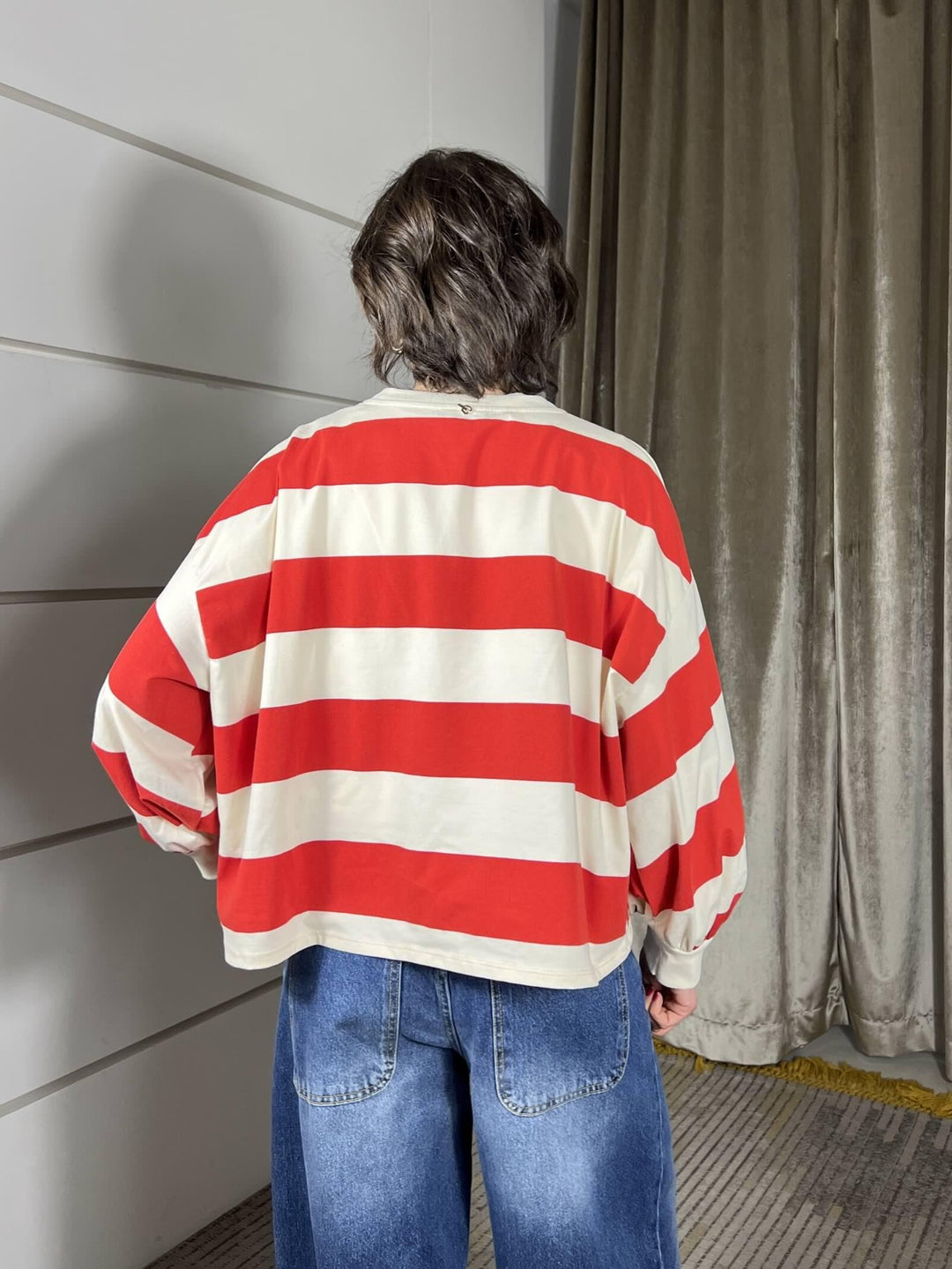 maglia a righe panna/rosso con manica a baloon D02N0366PANNA/ROSSO PHILIA LOFT