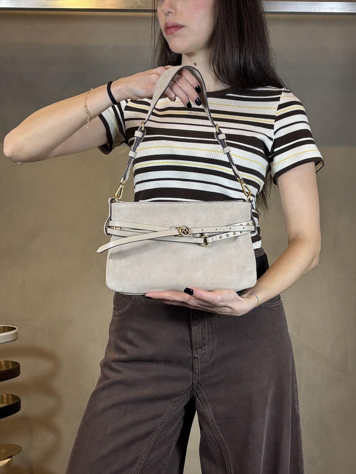 borsa beige in suede con cinturini BELT BAG MINI SUEDEC50Q PINKO