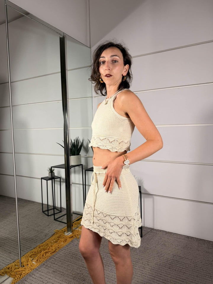 completo crochet top e gonna corta burro A1552BURRO SPICY CAFE